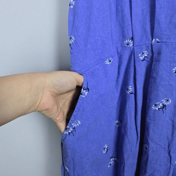 Old Navy Womens Floral Linen Romper Size XXL Blue V Neck Cottagecore Boho Beachy - Picture 4 of 10